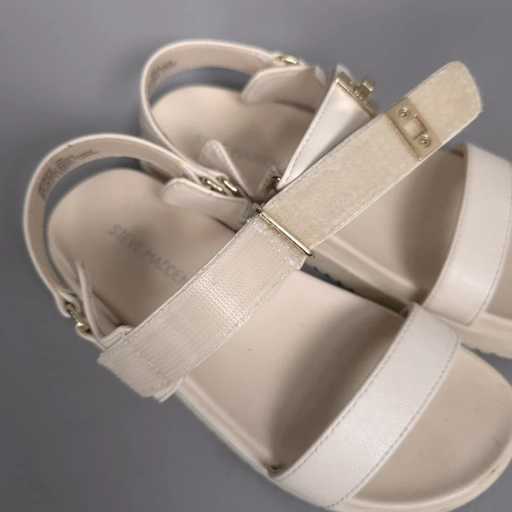 STEVE‎ MADDEN JBREEN Kids Girls Sandals Size 1M Hook Loop Comfort Platform Cream